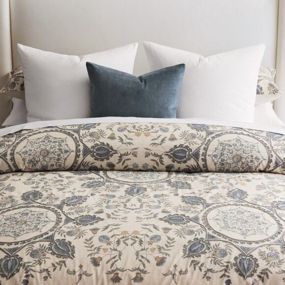 Pottery Barn Lilah Suzani Duvet Cover Full / Queen Floral Embroidered NEW - Picture 2 of 7